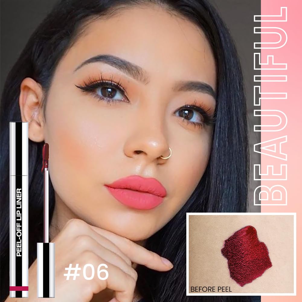 2Pcs Peel Off Matte Liquid Lip Gloss Stain-Lip Liner with Tweezer, Peel Off Lip Stain, Long Lasting & Waterproof Lipstick Tattoo, Transfer-Proof Lip Gloss for All Skin Types (02#+06#, 2Pcs)