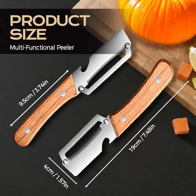 Multifunctional Vegetable Peeler, 2 in 1 Stainless Steel Peeler, Ultra-Sharp Stainless Steel Blade with Wooden Handle and Bottle Opener for Vegetables or Fruits, Kitchen Tool (Wooden)