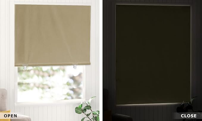 LazBlinds 100% Blackout Roller Shades, No Tools No Drill Cordless Blinds