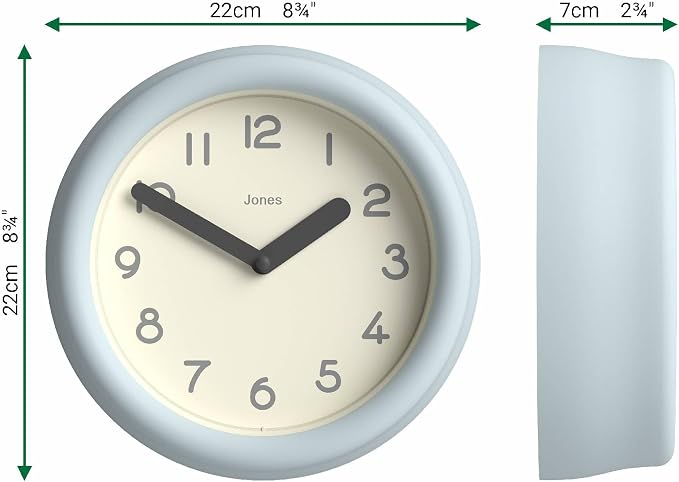 JONES CLOCKS® Fuze wall Clock | Small Round Clock | Pale Blue | Playful Modern