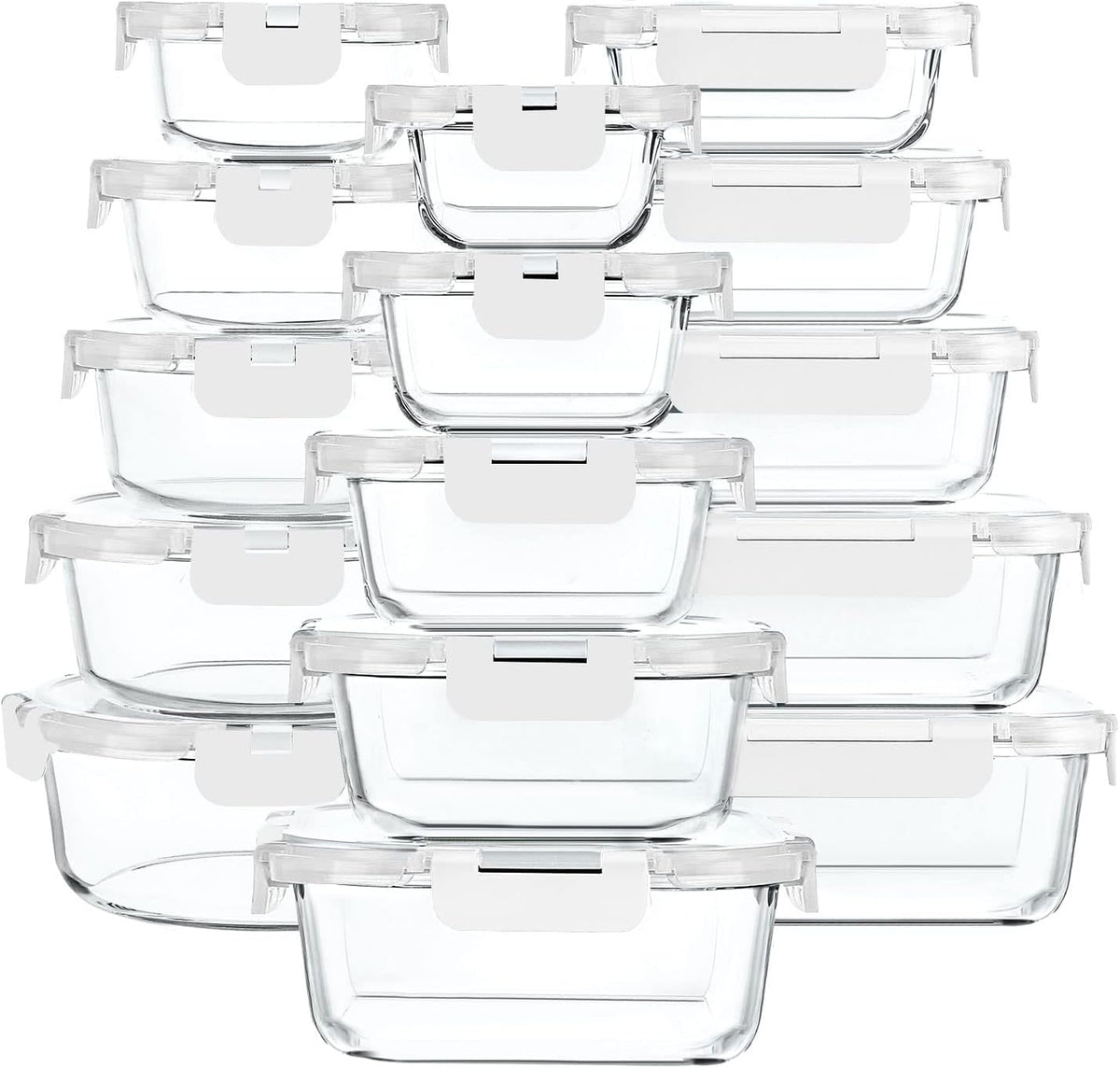 M MCIRCO 30 Pieces Glass Food Storage Containers with Snap Locking Lids,Glass Meal Prep Containers Set - Airtight Lunch Containers, Microwave, Oven, Freezer and Dishwasher