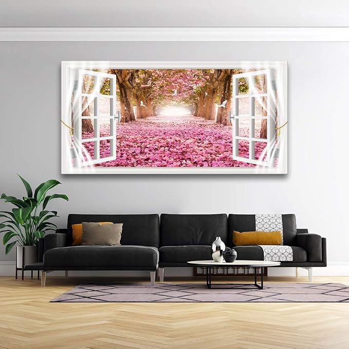 AH40174 Wall Art CanvasTrees and Pink Rose Paintings Printed Pictures Stretched