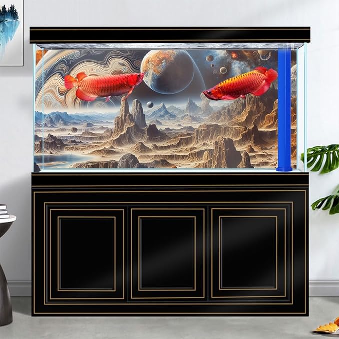 72X16IN Cosmic Spaceterrarium Background, Cool Parallel Space Themed Aquarium Reptile Habitat Background, Aquarium Background with 10EVA Double-Sided Tape