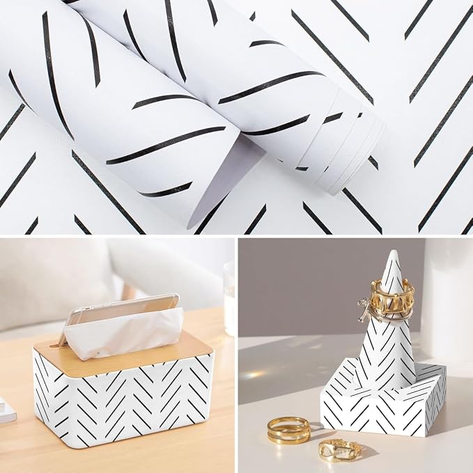 Erfoni Black and White Peel and Stick Wallpaper Modern Herringbone Contact