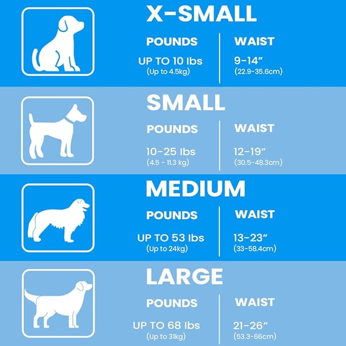 BV Dog Diapers Male Medium (Waist 13-23in) Super Absorbent - 50 Count Disposable - Doggie Diapers with Wetness Indicator - Adjustable Male Dog Wraps - Ideal for Incontinence/Training