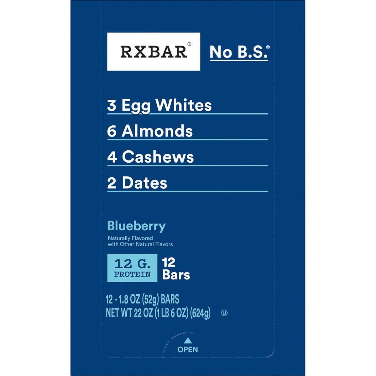 RXBAR Blueberry Protein Snack Bars, 22oz Box, 12 Count, Gluten Free, Kosher Pareve