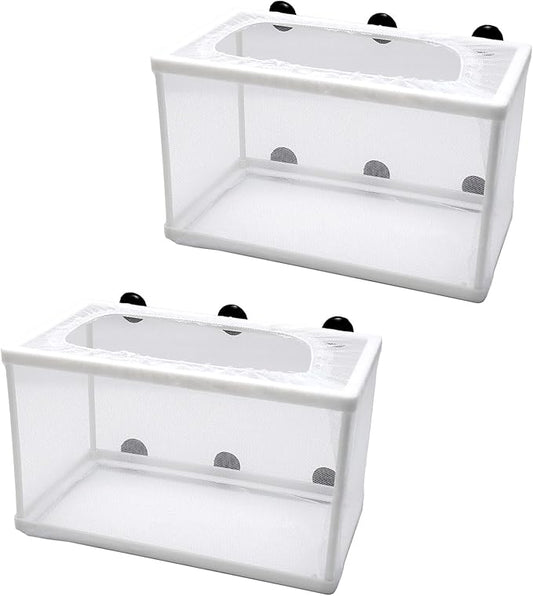Anxingo 2 Pack Fish Tank Breeder Net,Fish Isolation Breeding Hatching Box, Plastic Frame Hatching Box Separation Net Breeding Box with Suction Cup for Aquarium