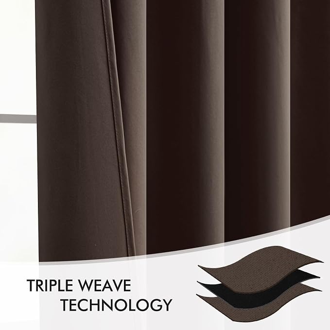 MIULEE Chocolate Brown Back Tab Blackout Curtains 63 Inch Length 2 Panels Set