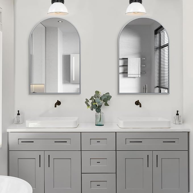24" x 36" Silver Arched Mirror, Modern Aluminum Alloy Metal Frame, Arch