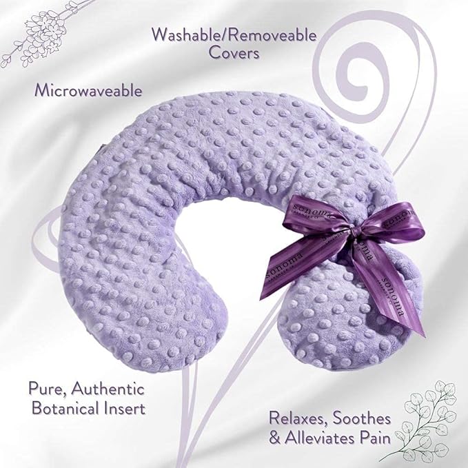 Sonoma Lavender Luxury Lavender Heatable/Chillable Neck Pillow, Microwaveable for Neck and Shoulders with Removable Washable Covers, Great for Relaxation and Pain Relief (Lilac Dot)