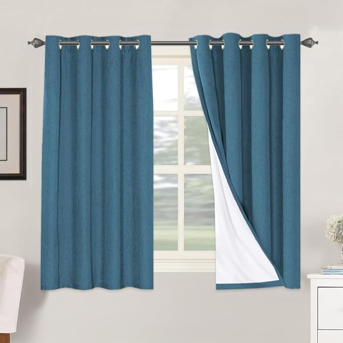 H.VERSAILTEX 100% Blackout Curtains for Bedroom Thermal Insulated Linen Textured Curtains Heat and Full Light Blocking Drapes Living Room Curtains 2 Panel Sets, Blue Sapphire, 52x54 Inch