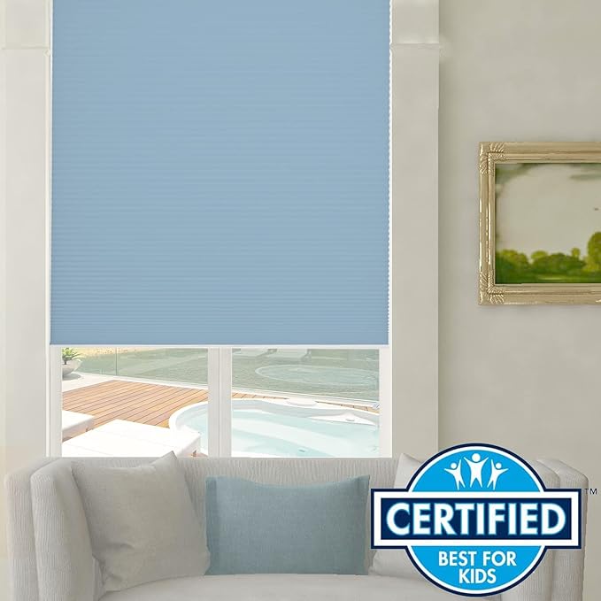 Persilux Light Filtering Cellular Window Shades Cordless Shades Bottom up UV Protection Room Darkening Honeycomb Blinds for Windows, Home and French Doors, Blue, 78" W x 80" H
