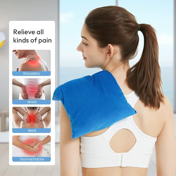 Heating Pad Microwavable with Washable Cover, 8 x 12 Multipurpose Microwave Heating Pad for Neck and Shoulders, Moist Heat Bean Bag Warm Compress for Knee, Muscles, Joints, Wrist (Light Blue)
