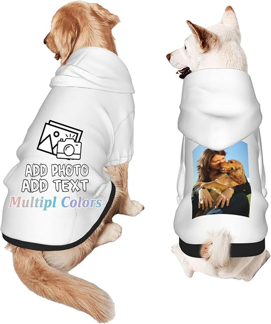Custom Dog Hoodie Add Your Design Soft & Warm Personalized Photo Text Logo Name Dog Clothes for Puppy Sweatshirt Hooded for Small Medium Large Dogs Girl/Boy Cats White