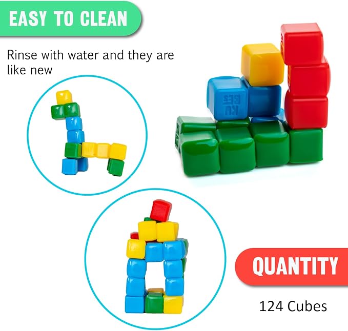 StickiKubes 250-Pack, 4 Colors, Mini Sticky Stacking Cubes, STEM Blocks