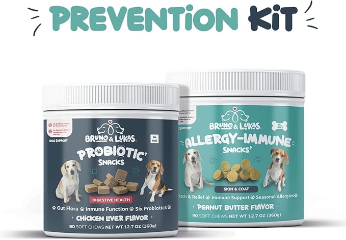Allergy Relief & Probiotic Chews for Dogs – Immune, Gut & Digestive Health Supplement – Seasonal Allergy, Itching & Yeast Support with Skin & Coat Benefits – Dog Treats with Probiotics (90 Chews)
