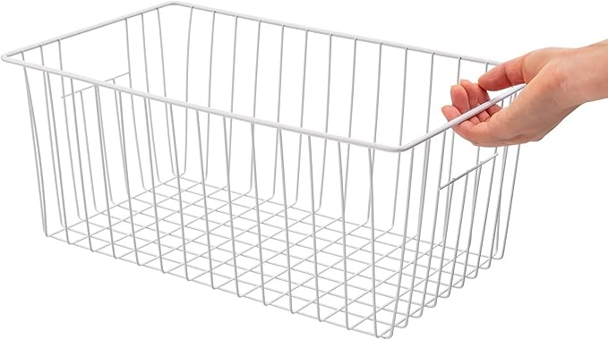 16inch Freezer Storage Organizer Baskets, Household Wire Refrigerator Bins with Built-in Handles for Cabinet, Pantry, Closet, Bedroom