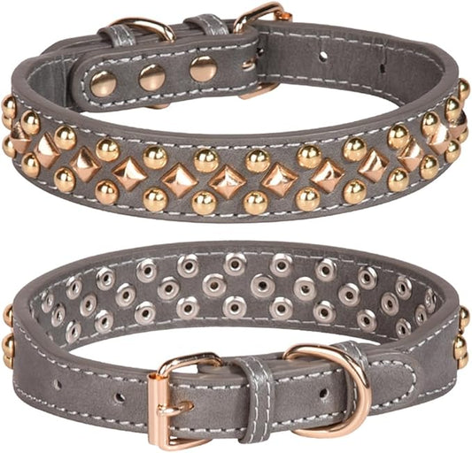 Spiked Dog Collar Soft Pu Leather Mushrooms Rivet Spike Studded Puppy Adjustable Pet Collars for Small Breeds (L, Grey3)