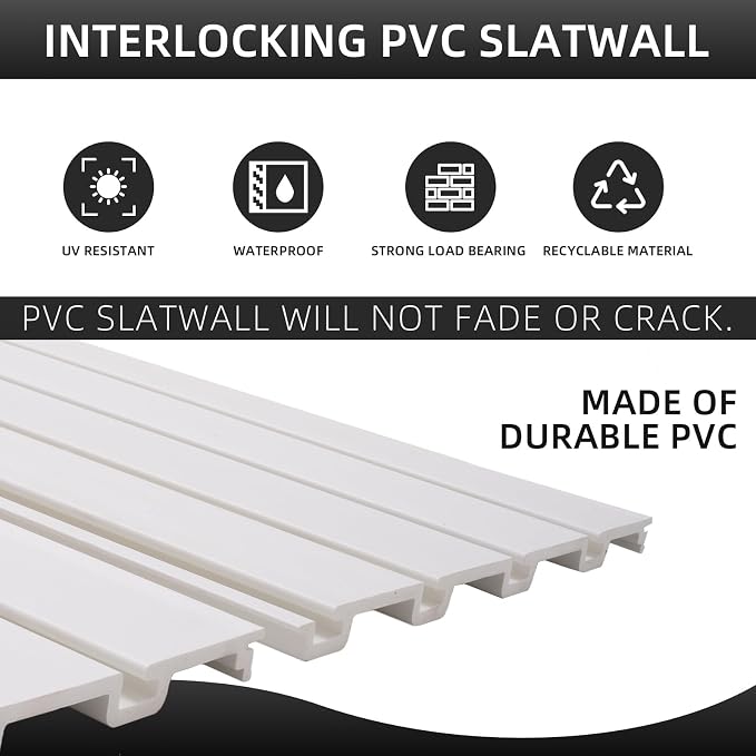 Slatwall Panel Garage Organizer, Heavy Duty Wall Mounted PVC Slat Wall Panels