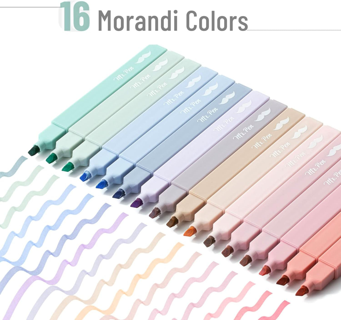 Mr. Pen- Aesthetic Highlighters, 16 pcs, Chisel Tip, Morandi Colors, No Bleed Bible Highlighter Pastel, Assorted Colors, Cute, Back to School Supplies