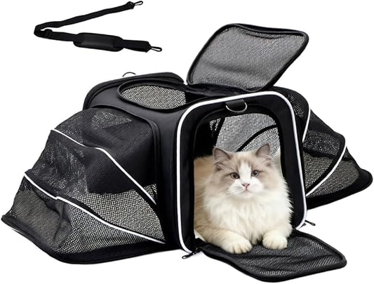 Double Expandable Cat Carrier,Airline Approved Soft-Sided Pet Travel Carrier for Small Dogs Cats Under 15 lbs,Waterproof 600D Oxford Fabric with Washable Replacement Liner,Odor-Free & Claw-Proof Black