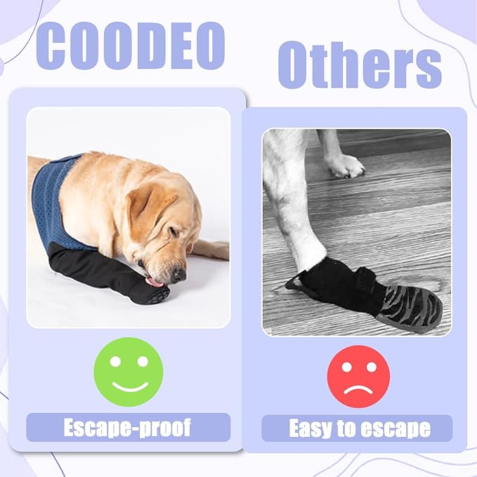 COODEO Dog Socks to Prevent Licking Paws, Healing Boots & Paw Protectors with Non-Slip Bottoms for Wound Protection, Waterproof Sleeve Shoes for Licking（Blue，XL_Left