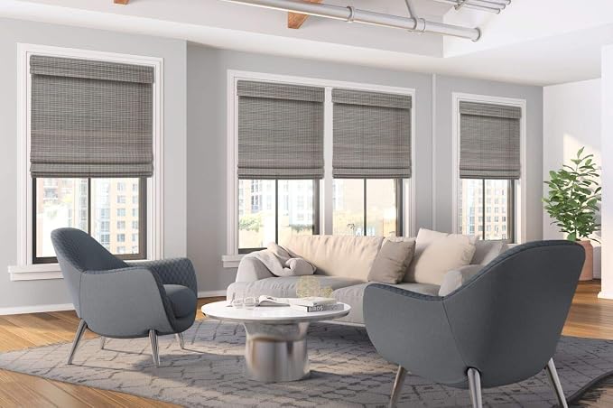 Cordless Woven Wood Roman Shades, 64W x 60H, Sarasota Cocoa, Sizes 20-72 Wide