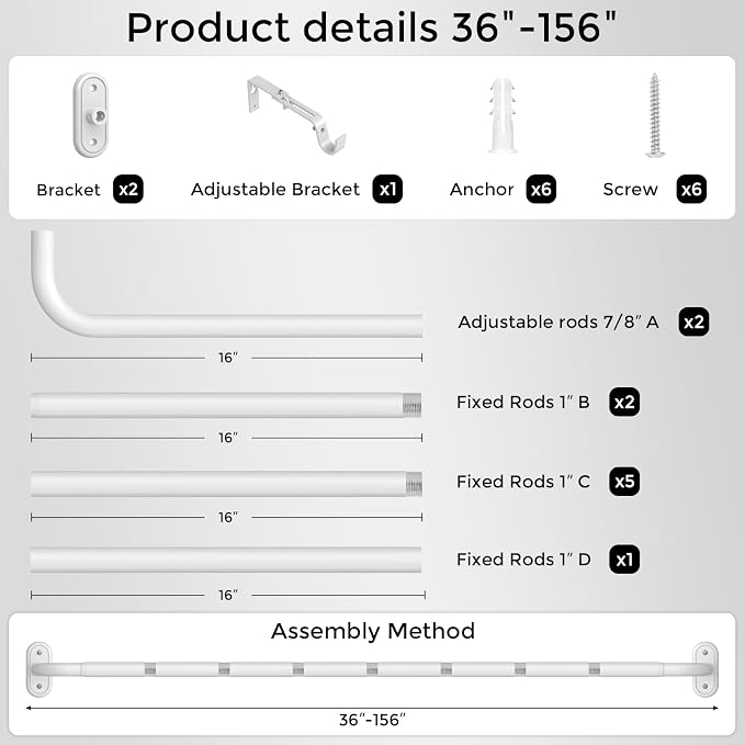 Curtain Rods 36-152 Inch, Living Room, Sliding Door
