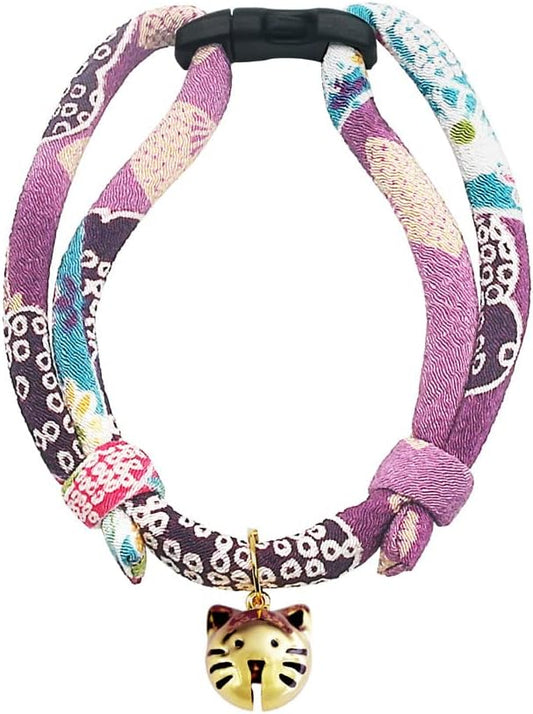 PetSoKoo Cat Collar with Kitty Face Bell. Cute Japan Chirimen Kitten Collar. Soft & Lightweight.
