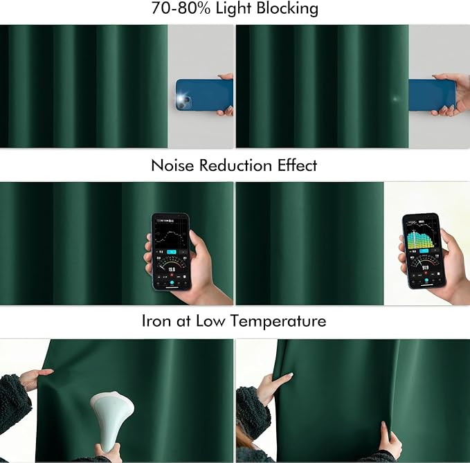 MIULEE Christmas Hunter Green Back Tab Blackout Curtains 90 Inches Long 2
