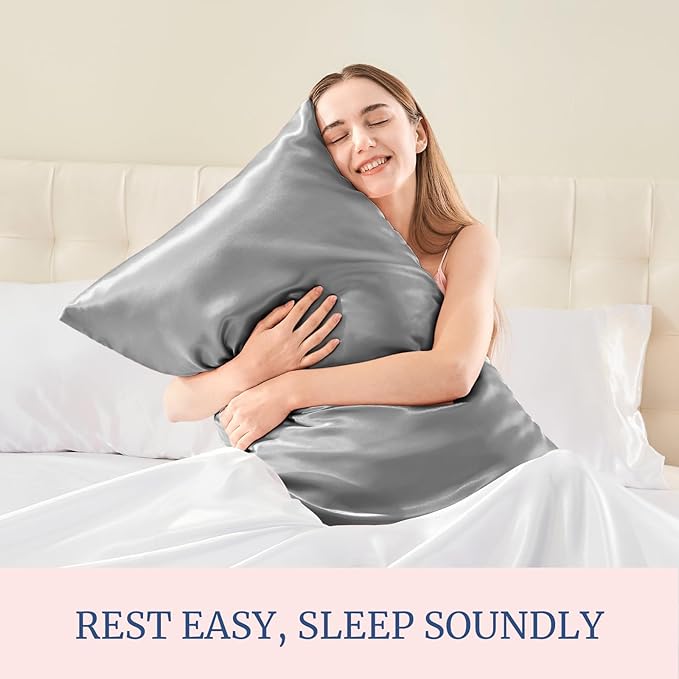 BEDELITE Satin Pillowcase for Hair and Skin, Super Soft and Cooling Similar to Silk Pillow Cases 2 Pack with Envelope Closure, Gift for Women Men(20"x40" King Size, Grey)
