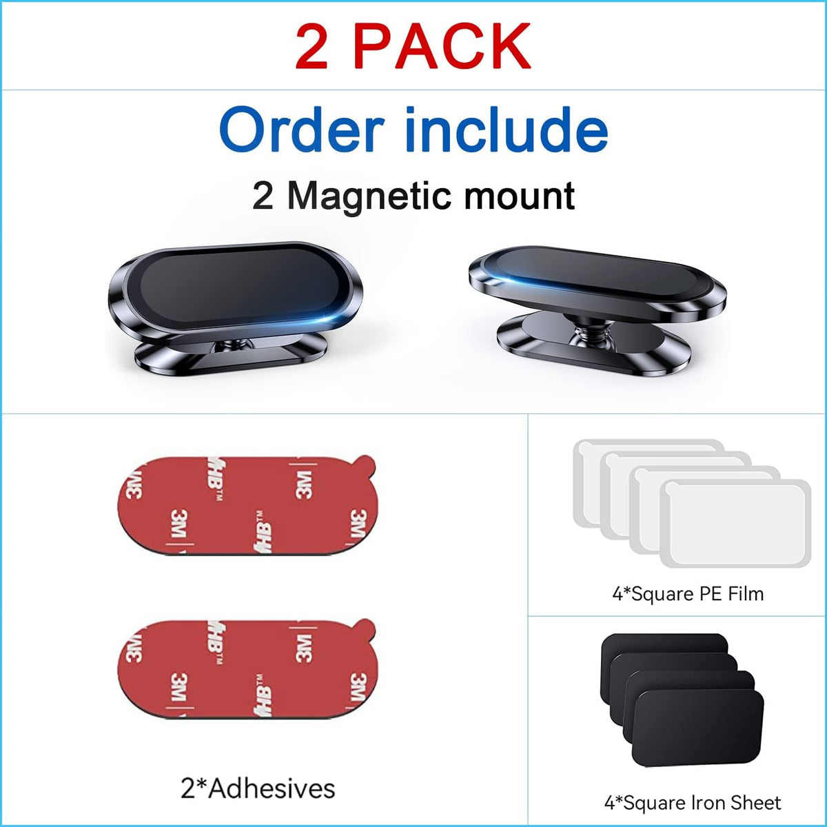2-Pack Magnetic Phone Holder for Car Dash Strong Magnet Magnetic Car Phone Holder Mount 4 Plate Phone Holders for Your Car Phone Mount for Car Dashboard Cell Phone Car Mount for iPhone Samsung