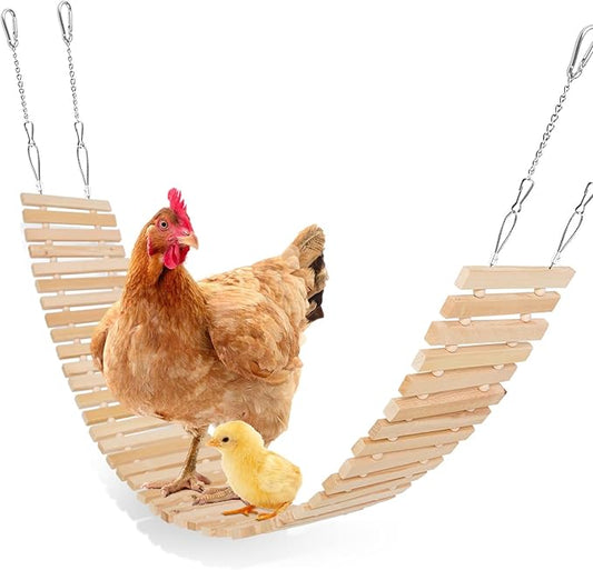Jorewood Chicken Coop Toy Natural Wooden Chicken Swing & Bridge Toys Multi-Functional Poultry Perch with Wooden Beads (Safe for Chickens/Ducks)