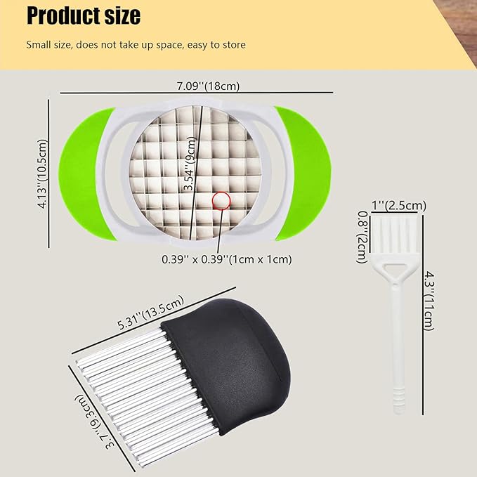 Crinkle Cutter, Stainless Steel Wavy Chopper Slicer Vegetable Salad Garnishing Tools with Cleaning Brush, Fry Cutter for Potatoes (3-piece Set)