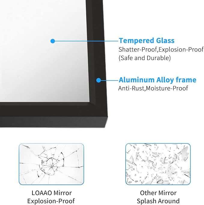 LOAAO 30"X36" Black Rectangle Bathroom Mirror Wall, Matte Black Aluminum Alloy