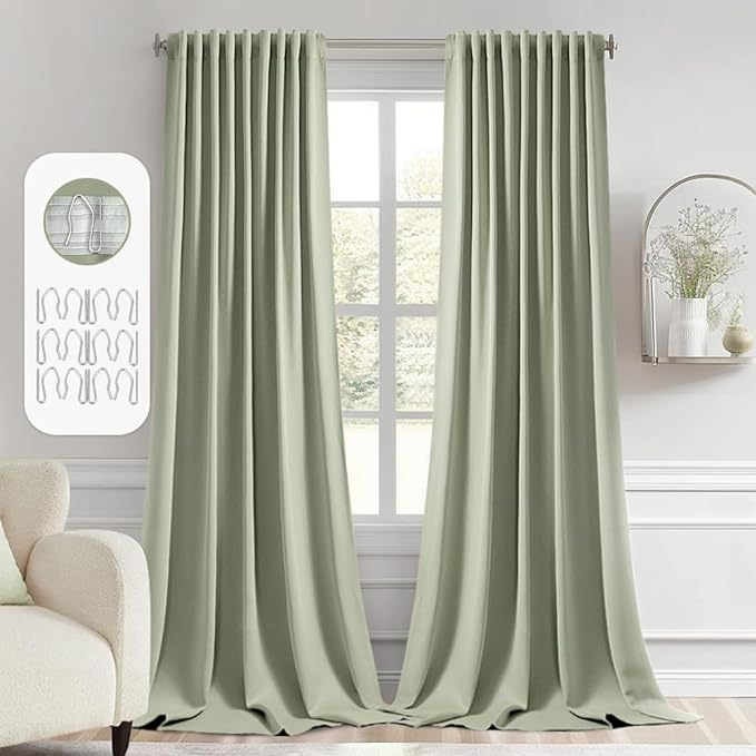 MIULEE Back Tab Sage Green Curtains 102 Inch Long 2 Panels Set