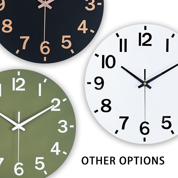 HZDHCLH Wall Clock 10 Inch Silent Non Ticking Wood Battery Operated White