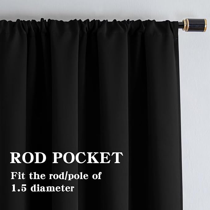 IGEMAEVE Black Blackout Curtains 108 Inch Length 2 Panels Set, Rod Pocket