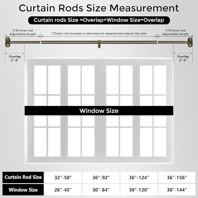 2 Pack Curtain Rods 32-46 Inch, Antique Bronze Wrap Around Blackout Curtain Rods