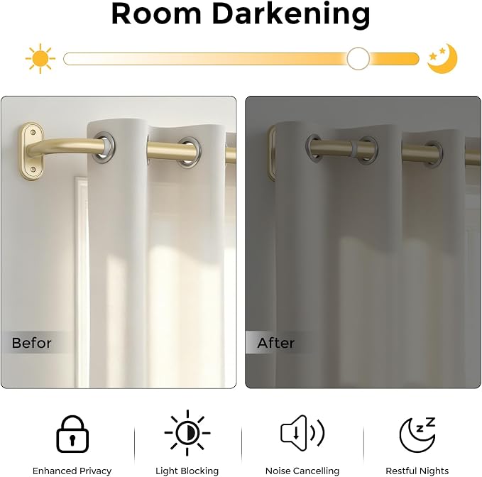 2 Pack Curtain Rods 36-88 Inch, 1 Inch Adjustable Heavy Duty Room Darkening