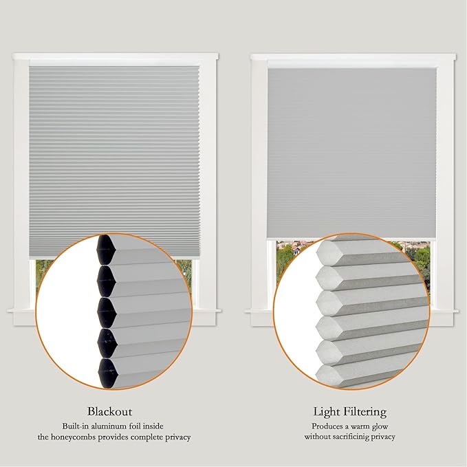 Persilux Light Filtering Cellular Blinds for Windows Pleated Cordless Roller Shades Room Darkening UV Protection Honeycomb Shades for Home, Windows and Bedroom, Dark Grey, 79" W x 72" H