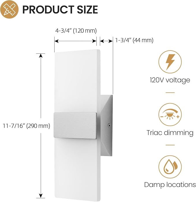 Modern LED Wall Sconces Set of Two, 12 Inch Indoor Dimmable Brushed Nickel Wall
