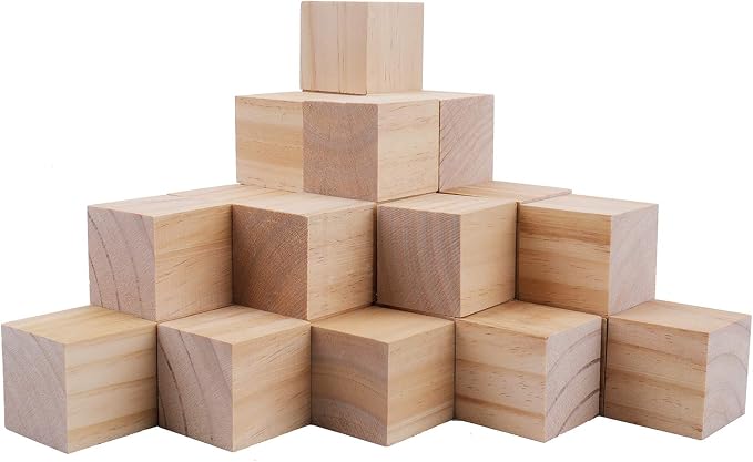 Tosnail 30 Pack 2 Inches Unfinished Wooden Cubes Wooden Blocks - Great for Crafts Making