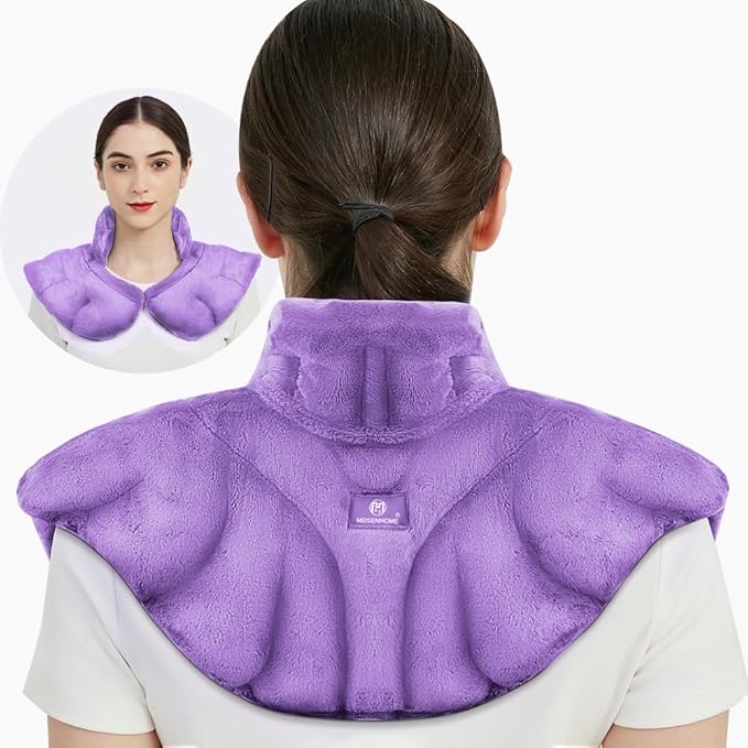 Microwavable Heat Pad for Neck and Shoulders, Weighted Microwave Moist Heating Wrap for Pain Relief Sore Muscle Stress Tension, Heated Wrap with Aromatherapy, Hot & Cold Compress, Purple
