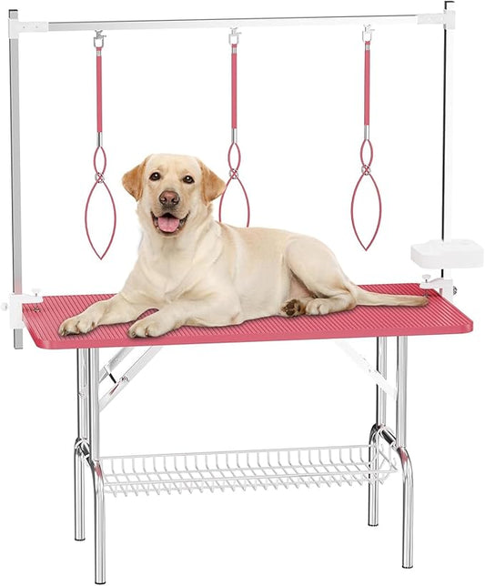 47'' Dog Grooming Table for Large Dogs, Foldable Grooming Table for Dogs at Home with Adjustable Arm & Clamp, Non-Slip Waterproof Top, Mesh Tray & Tool Holder, Stainless Steel Legs, 330LBS Capacity