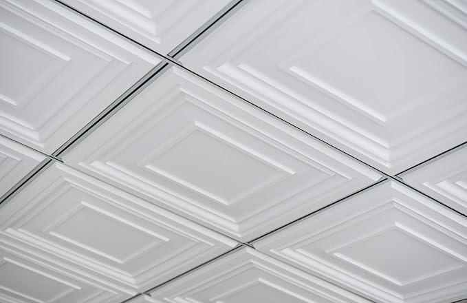 Art3d 48 Pack PVC Ceiling Tiles 24x24 Inches Waterproof Drop Ceiling Tiles/Wall