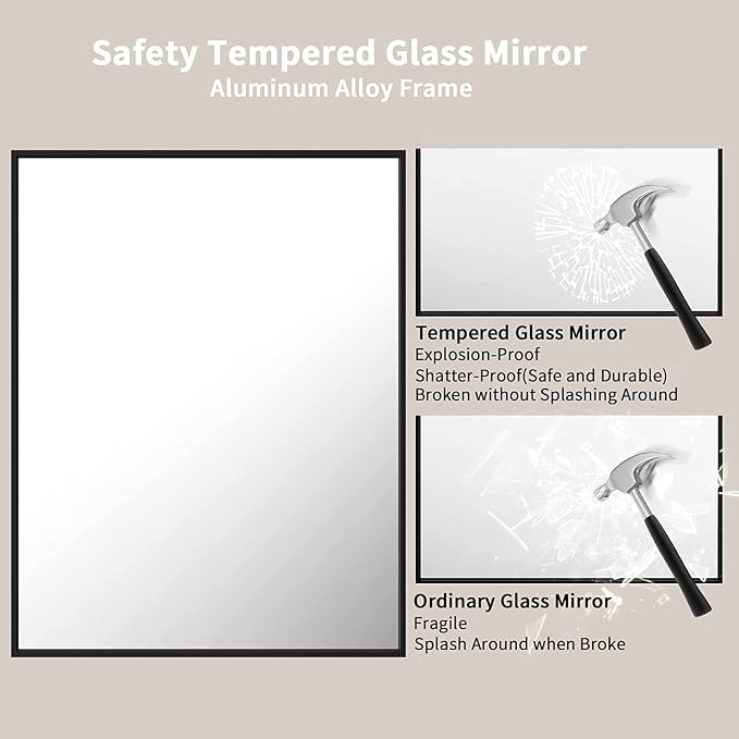 LOAAO 28"X36" Black Rectangle Bathroom Mirror Wall, Matte Black Aluminum Alloy