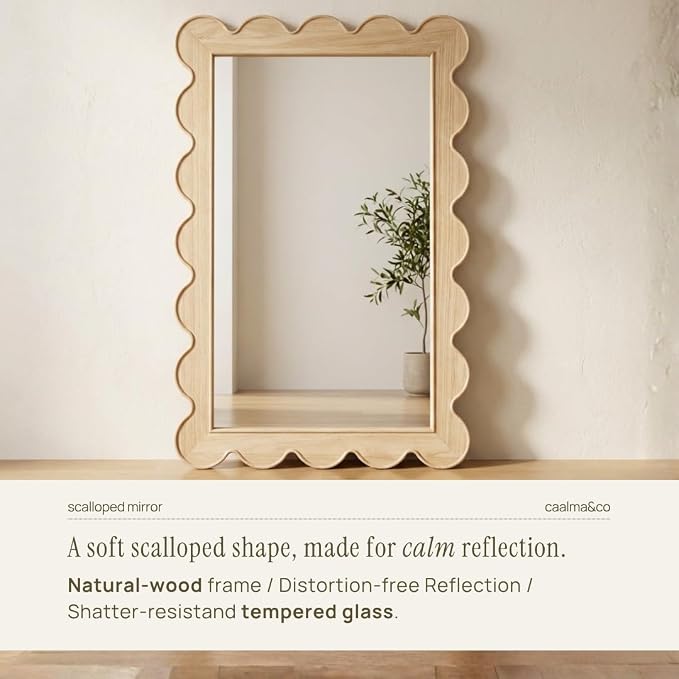 CAALMA Scalloped Wall Mirror 24 x 36 Rectangular, Bathroom Mirror, Mirrors