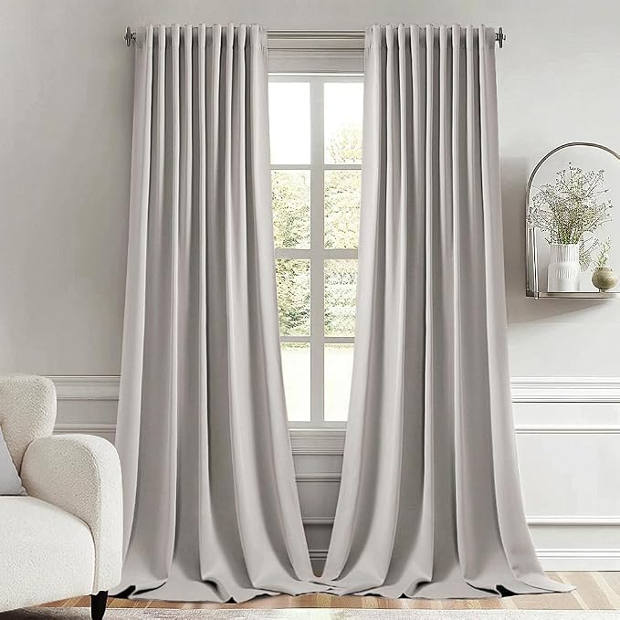 MIULEE Stone Back Tab Blackout Curtain 96 Inch Long 2 Panels Set