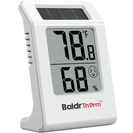 2.2'' Digital Thermometer and Hygrometer Meter, Solar-Powered Indoor Temperature Sensor Humidity Monitor, Humidity Gauge for Baby Rooms, Bedrooms, Home, Office, and Wine Cellars, 1Pack
